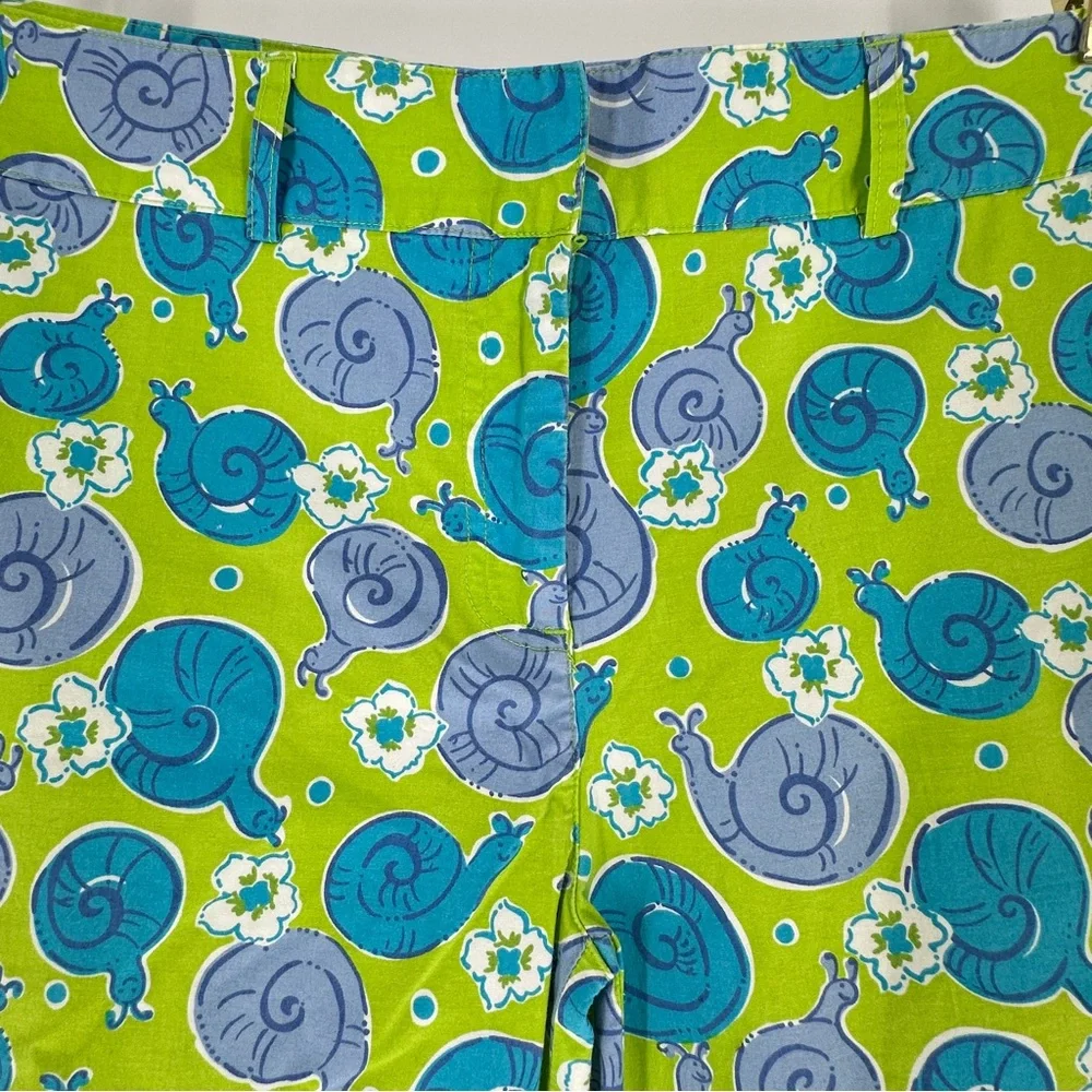 Lilly Pulitzer Green Blue Snail Floral‎ Print Cropped Pants Womens Size 10